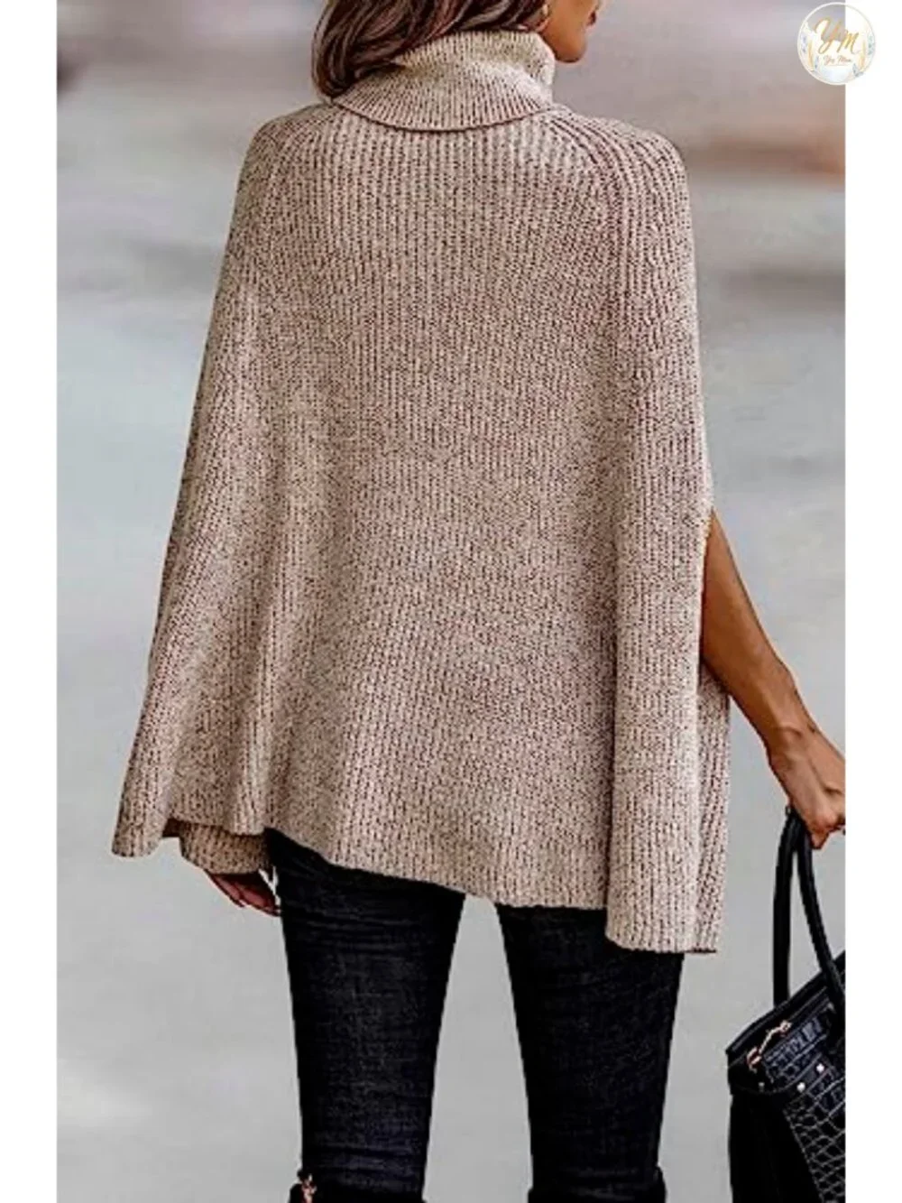 Chunky Knit Turtleneck Poncho Sweater for Women, Winter Cape, High Neck